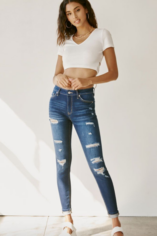Kancan Mid-Rise Cuffed Ankle Skinny Jean