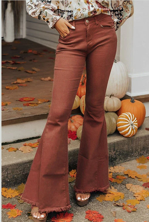 Rust High Wasted Flare Jeans