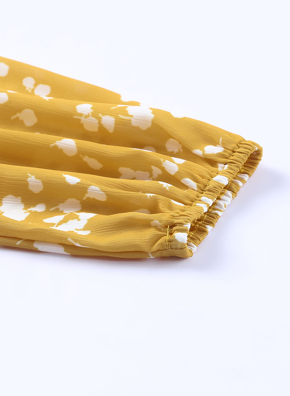 Yellow Split Neck Fall Printed Crinkled Blouse