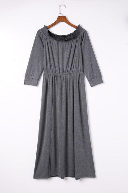 Gray Off Shoulder Maxi Dress with Split