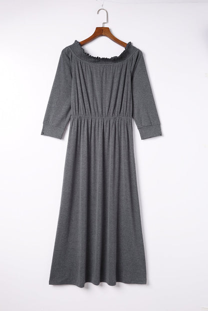 Gray Off Shoulder Maxi Dress with Split