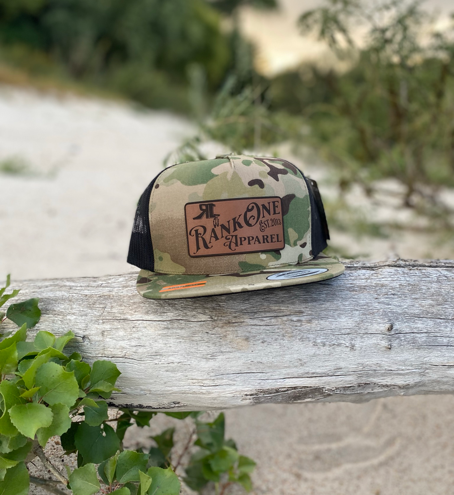 Rank One Est. 2013 Leather Patch and Multi Cam Snap Back