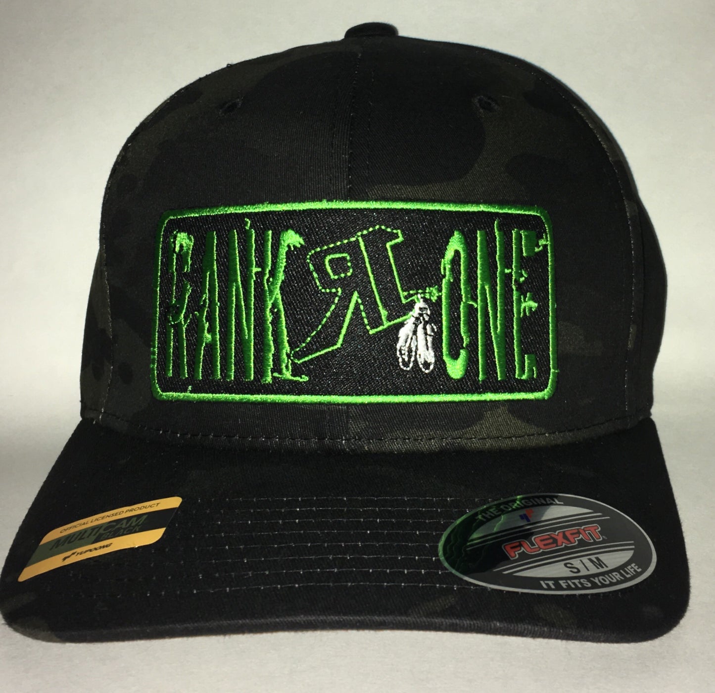 Black Camo and Lime Green Patch Fitted Cap (H19-0005)