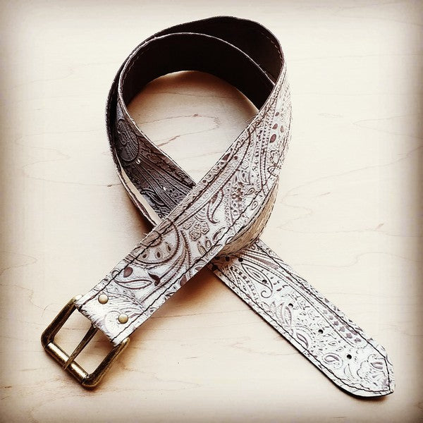 Oyster Paisley Genuine Leather Belt 50 inch