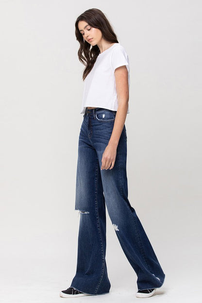 High Rise Distressed Wide Leg Jeans