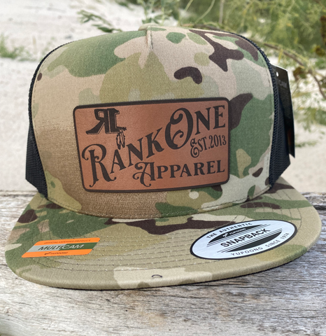 Rank One Est. 2013 Leather Patch and Multi Cam Snap Back