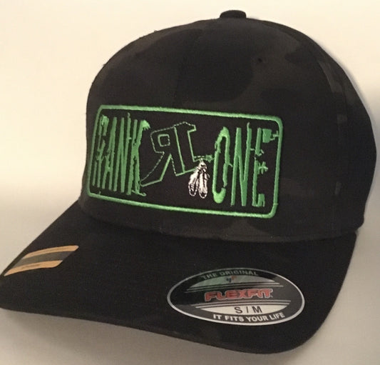 Black Camo and Lime Green Patch Fitted Cap  (H19-0005)