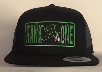 Black and Lime Green Patch Five Panel Cap (H19-0003)