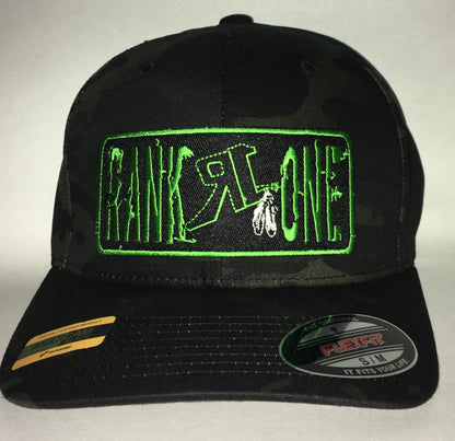 Black Camo and Lime Green Patch Fitted Cap  (H19-0005)